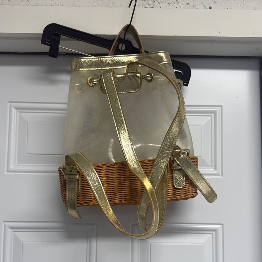 Clear And Gold Backpack With Wicker Base Lilly Pu… - image 2